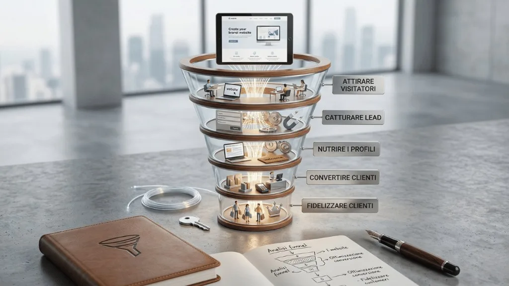 Immagine di copertina dell'articolo "Come creare un funnel di acquisizione clienti che parte dal sito web" — categoria STRATEGIA