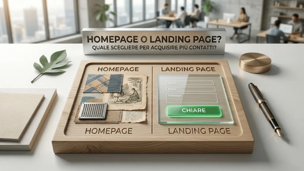 Immagine di copertina dell'articolo "Homepage o landing page: quale scegliere per acquisire più contatti" — categoria STRATEGIA