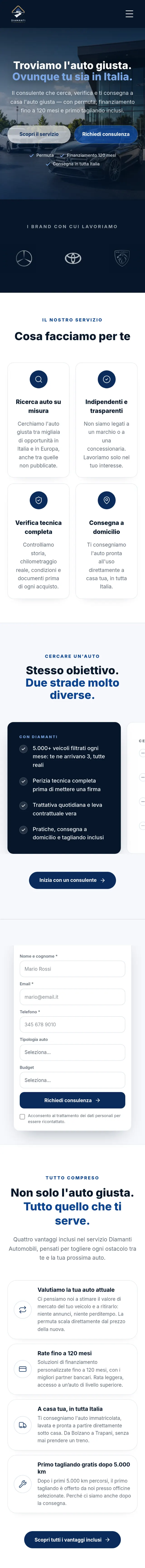 Anteprima del sito Diamanti Automobili su telefono